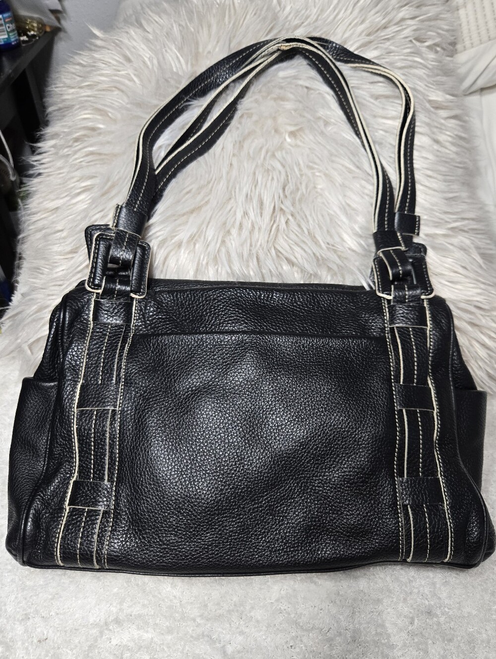 Del Conte black pebbled leather satchel Shoulder Bag With Double Straps Black